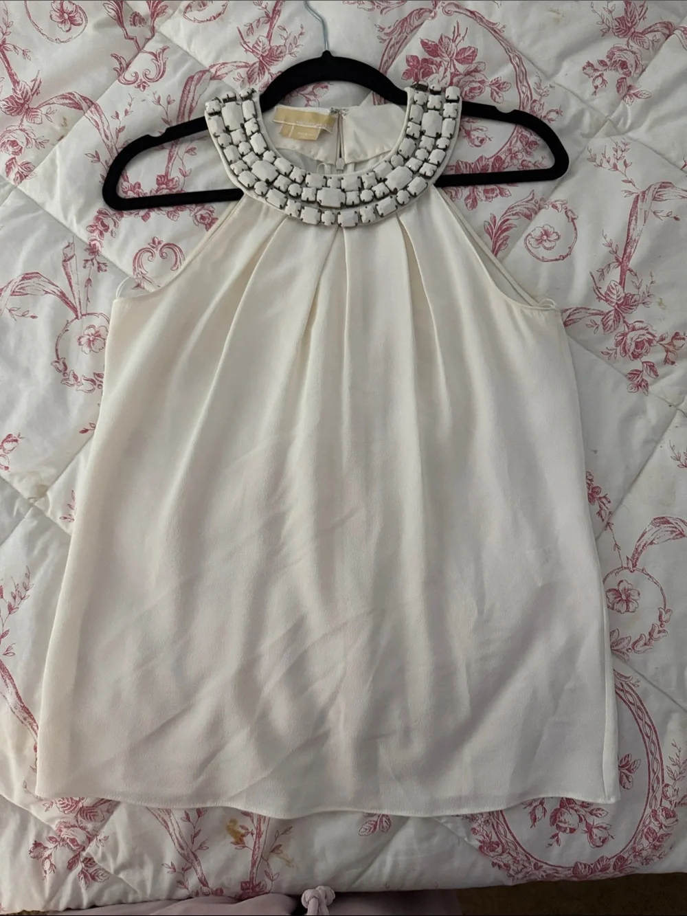 Michael Kors Ivory Beaded Halter Camisole